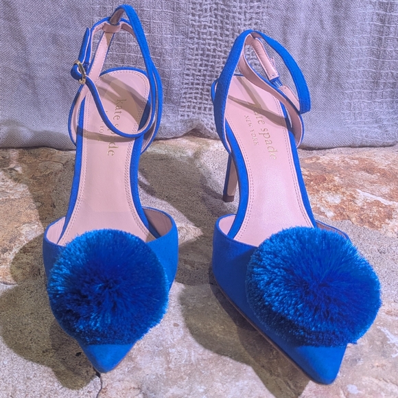 Kate Spade Stained Glass Blue Amour Pom Pumps - Picture 1 of 12